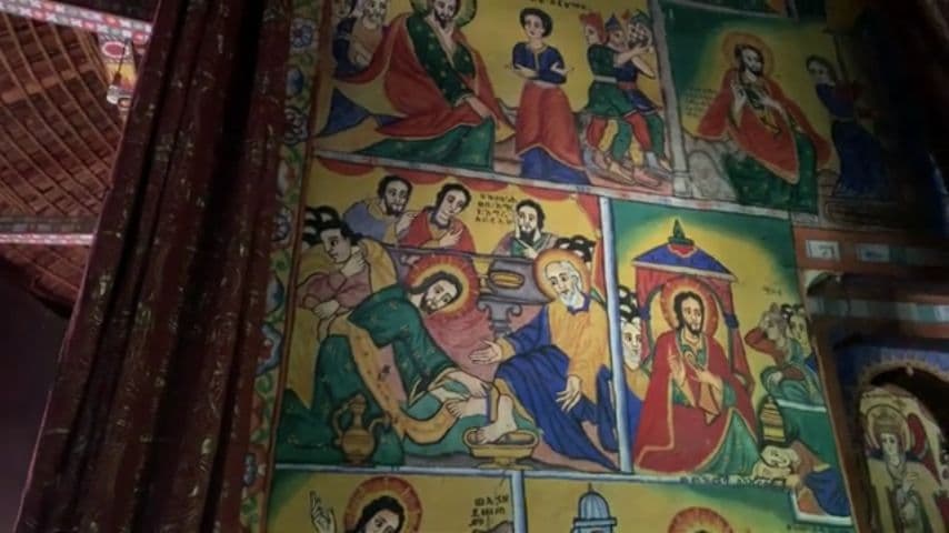 Painted wall of a church on Lake Tana Island